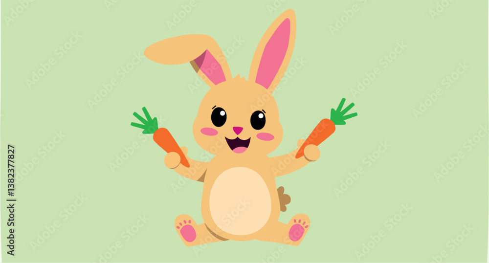 cheerful cartoon rabbit happily holding two fresh carrots cheerful cartoon rabbit happily holding two fresh carrots