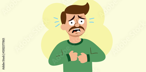 anxious man with mustache in green sweater