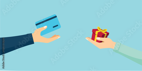 hand giving a credit card in exchange for a gift