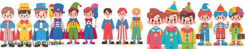 a set of vectors of boys wearing clown costumes