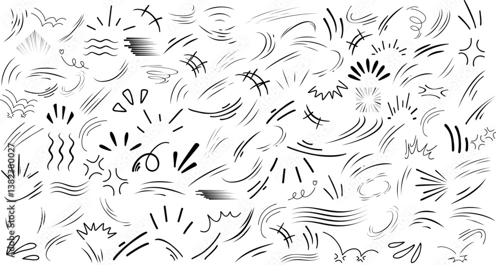 Fototapeta premium Dynamic comic style line movement elements featuring speed lines, motion effects, and expressive strokes. Perfect for manga, cartoons, and digital illustrations, adding energy, emphasis, action