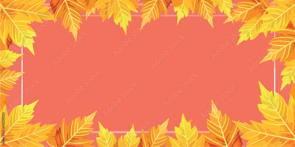 Fototapeta premium vibrant autumn leaves frame on coral pink background