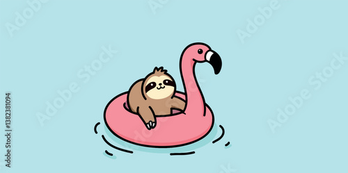 Obraz na płótnie happy sloth relaxing on a pink flamingo pool float w salonie