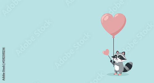 adorable raccoon with heart-shaped balloons