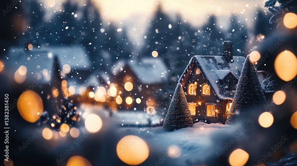 Fototapeta premium Sparkling Winter Background with a snowy village