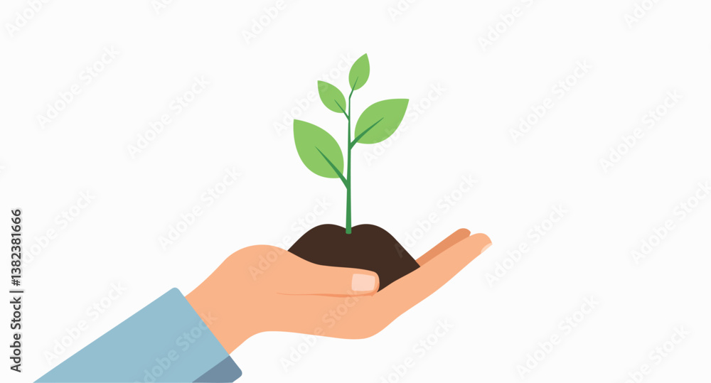 hand gently holding a small green sprout emerging from the soil hand gently holding a small green sprout emerging from the soil