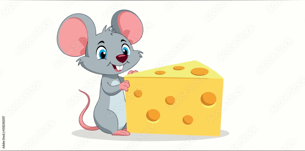 playful cartoon mouse holding a large wedge of cheese