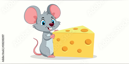 Obraz na płótnie playful cartoon mouse holding a large wedge of cheese w salonie