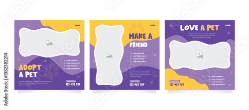Set of pet care promotion banner social media pack template. Pet adoption social media post template. Pet shop social media carousel template. 