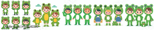 a set of vectors of boys wearing frog costumes