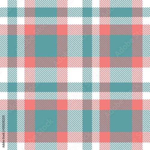 Soft white Seamless Tartan with Fire dull teal accents Fabric Design
