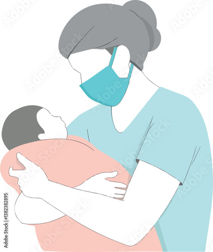 nurse gently holds a swaddled infant conveying care and protection.