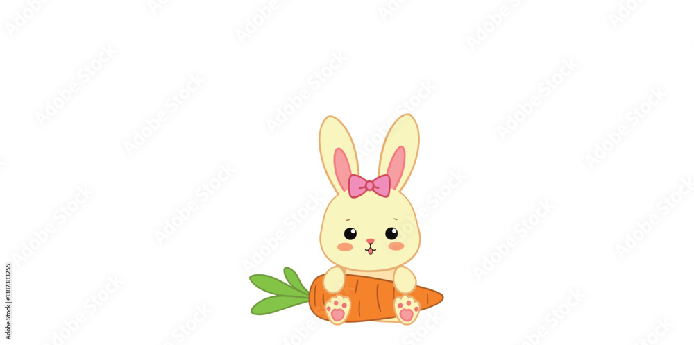 Obraz premium adorable yellow cartoon rabbit sitting on a carrot