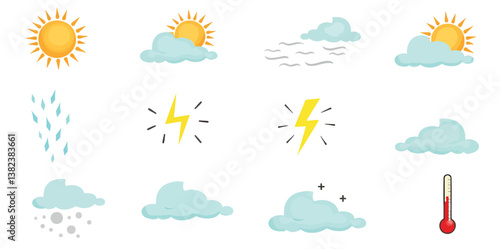 set of colorful weather representing various conditions