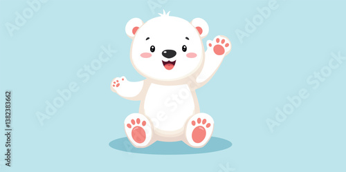 cheerful cartoon bear cub sitting and waving