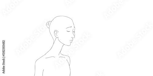 serene woman with shaved in minimalist drawing