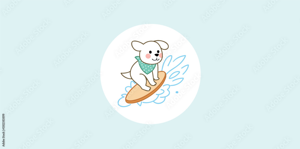 Φωτογραφία adorable white puppy cartoon riding a surfboard