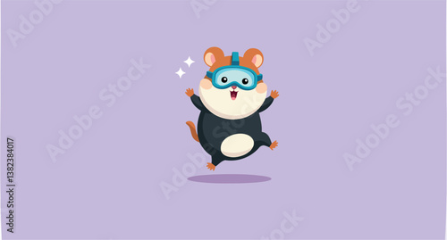 playful hamster in diving mask makes a joyful leap