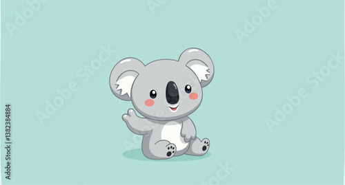 adorable cartoon koala sitting and waving