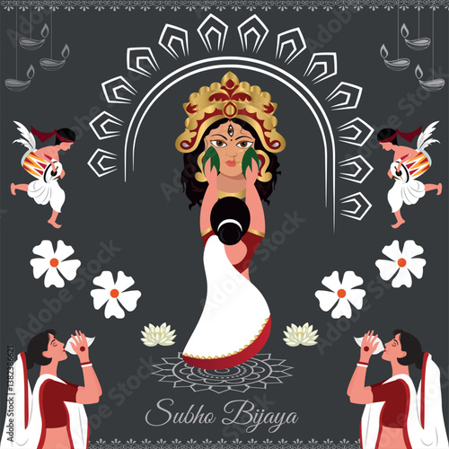 Subho Bijaya in bengali durga puja festival creative social media post template square designs . with gray background ,all layers are single for any coustomization ,vector illustration ,Eps 10