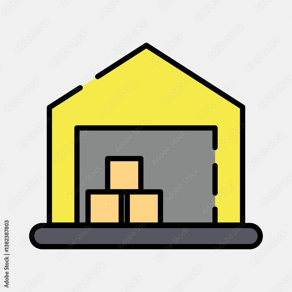 Icon warehouse. Building elements. Icons in filled line style. Good for prints, web, posters, logo, site plan, map, infographics, etc. Icon warehouse. Building elements. Icons in filled line style. Good for prints, web, posters, logo, site plan, map, infographics, etc.