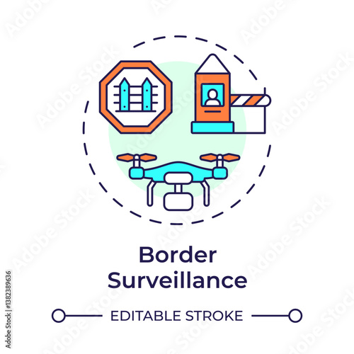 Border surveillance multi color concept icon. IBM strategy. National security methods improvement. Round shape line illustration. Abstract idea. Graphic design. Easy to use in presentation