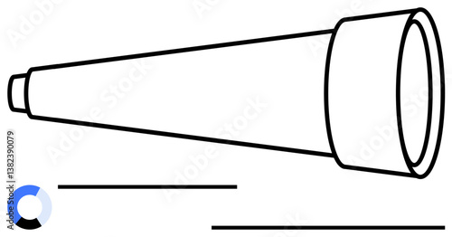 Outline-style telescope laid diagonally, sleek minimalist look. Ideal for exploration, discovery, focus, adventure, science, innovation and future vision. Timeless flat simple metaphor