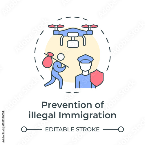 Prevention of illegal immigration multi color concept icon. Movement across borders. Goal of IBM. Round shape line illustration. Abstract idea. Graphic design. Easy to use in promotional material