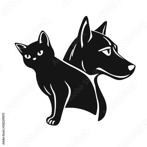 Cat and dog logo. Cute design, friendship, pet care, animal lovers, suitable for branding, vet clinics, shelters. Cat and dog, pet logo, animal logo, vector pets, pet emblem