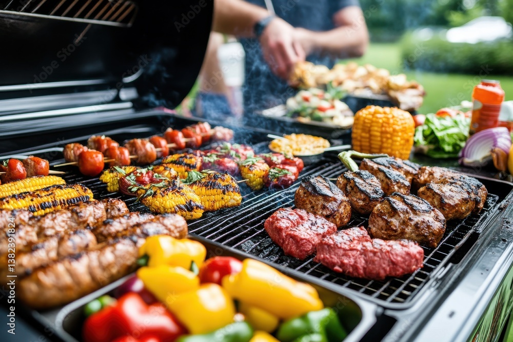 Exciting Summer Barbecue Grill with Delicious Food and Fresh Ingredients Exciting Summer Barbecue Grill with Delicious Food and Fresh Ingredients