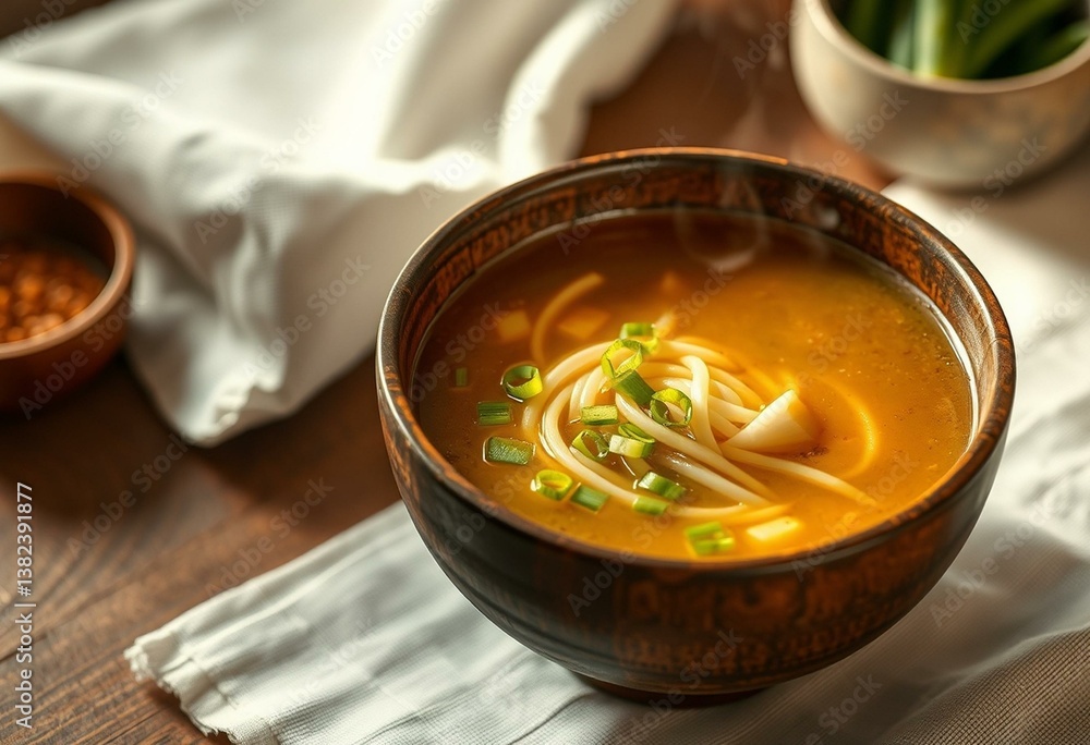 Cozy Miso Soup with golden broth and soft noodles Cozy Miso Soup with golden broth and soft noodles