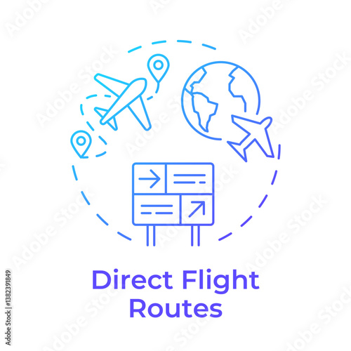 Direct flight routes blue gradient concept icon. Aircraft trip, tourism. Travelling, journey. Round shape line illustration. Abstract idea. Graphic design. Easy to use in article, blog post