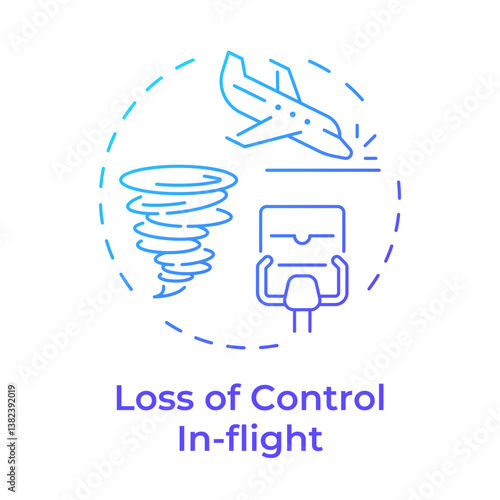 Inflight control loss blue gradient concept icon. Aviation safety, accident. Weather, turbulence. Round shape line illustration. Abstract idea. Graphic design. Easy to use in article, blog post