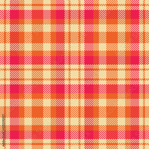 Wallpaper Mural Plaid pattern seamless. Light beige & Mellow deep orange Tartan Fabric Design.  Torontodigital.ca