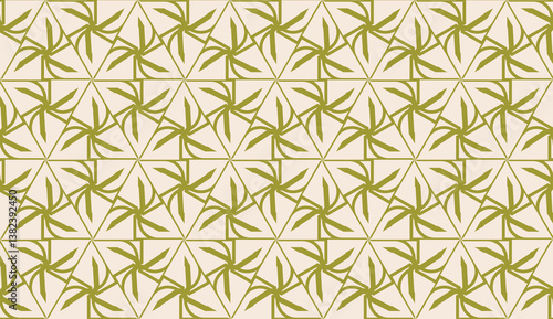 Modern pattern with curved line. Triangles, line, geometric elements. Vector illustration. Design for flyer, wallpaper, presentation, paper. Dirty olive color. Seamless