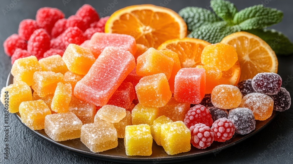 Assorted Fruit Jelly Candies with Fresh Fruits Assorted Fruit Jelly Candies with Fresh Fruits