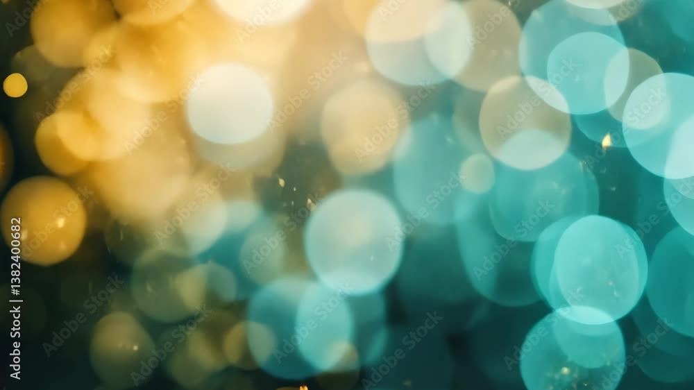 Abstract close-up of shimmering bokeh lights in a vibrant display of teal and golden hues. Abstract close-up of shimmering bokeh lights in a vibrant display of teal and golden hues.