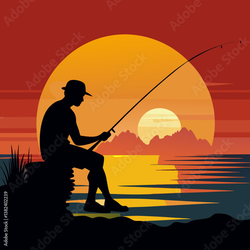 fishing at sunset