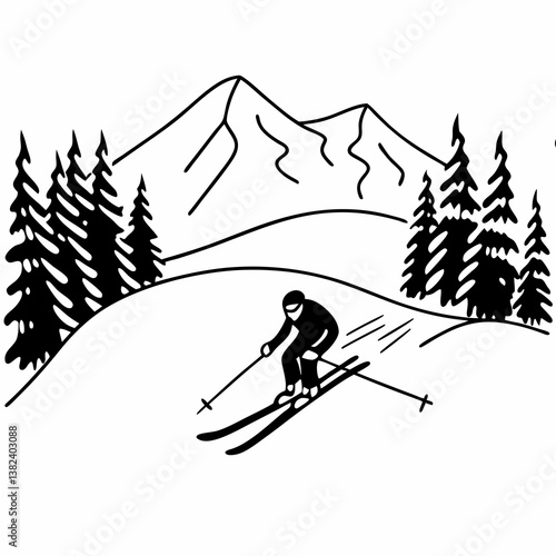 skiing in the mountains