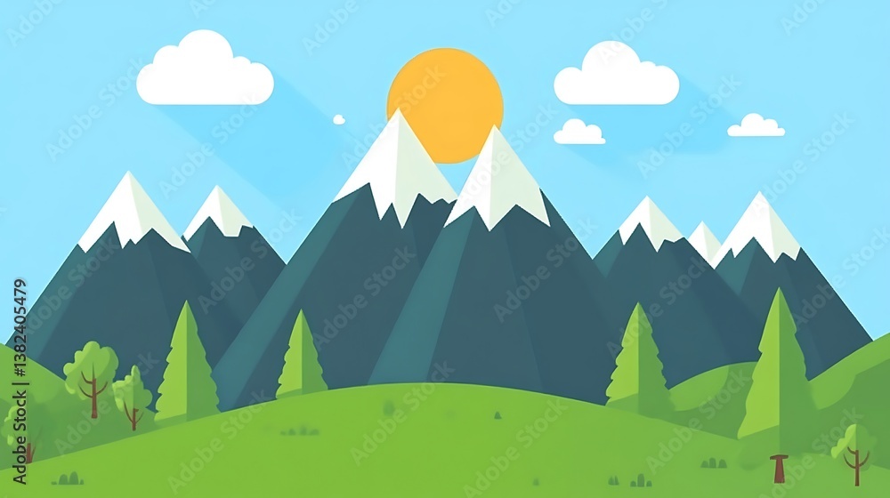 Obraz premium Majestic Mountains Under A Sunny Sky With Lush Green Valley