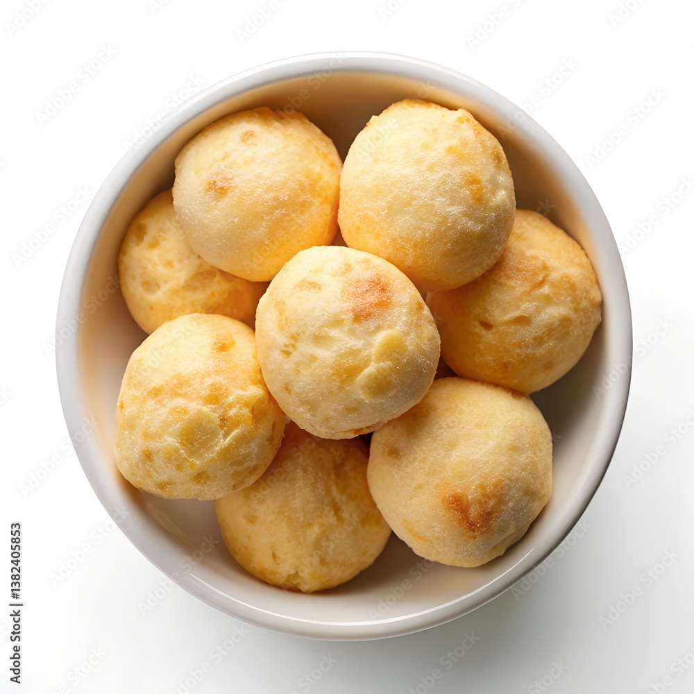 top view pao de queijo in bowl isolated on white top view pao de queijo in bowl isolated on white