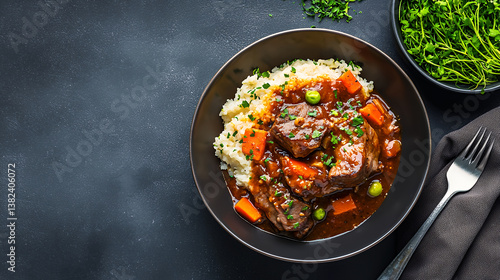 Wallpaper Mural Delicious beef stew served with creamy mashed potatoes, garnished with fresh herbs, creating comforting and hearty meal experience Torontodigital.ca