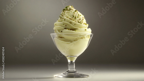 Pistachio Ice Cream in Glass Dish