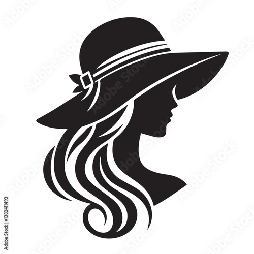 woman with hat silhouette vector on white background 