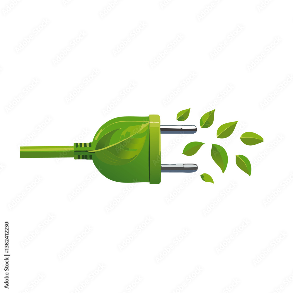 Green eco plug with sheet vector isolated on transparent background icon design