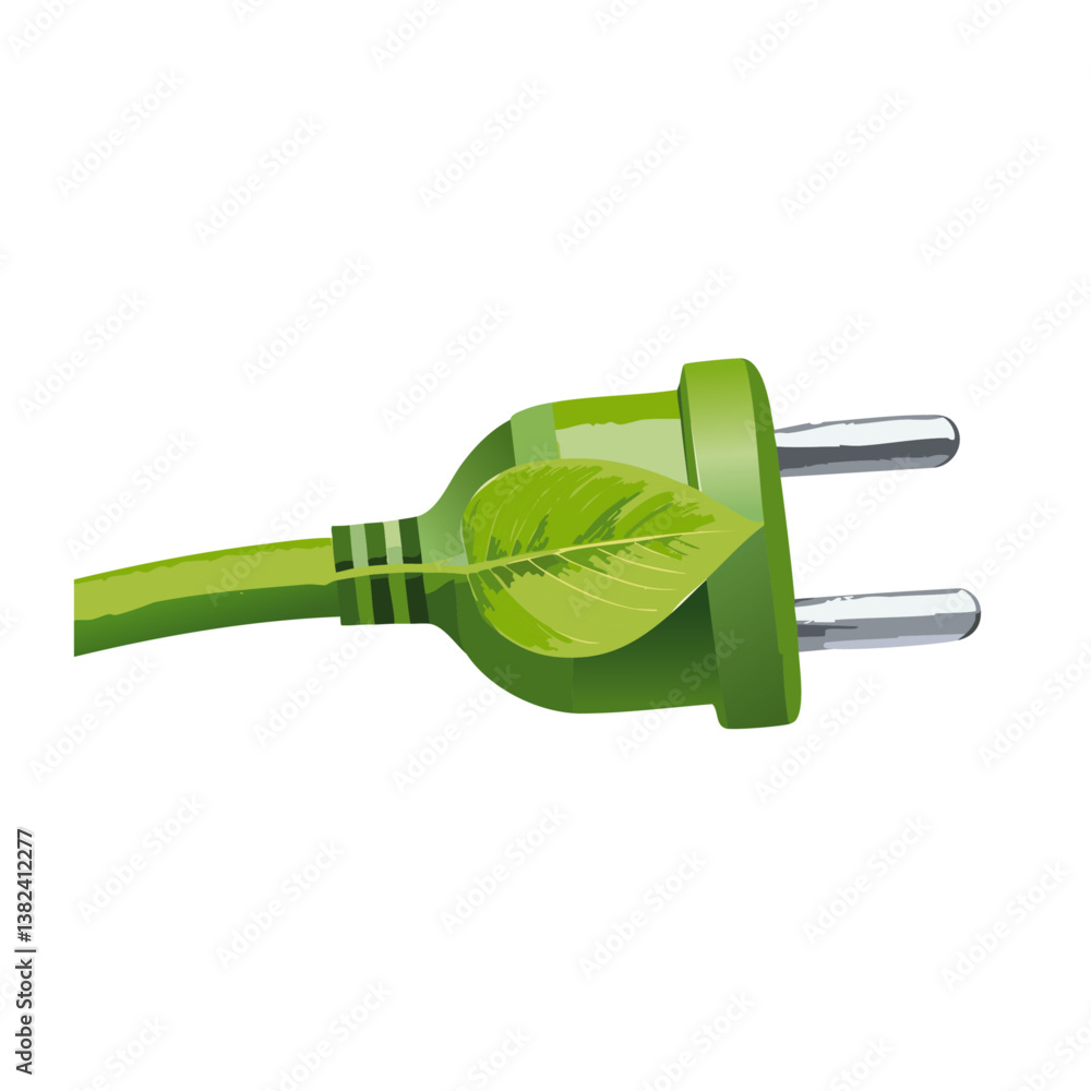 Green eco plug with sheet vector isolated on transparent background icon design