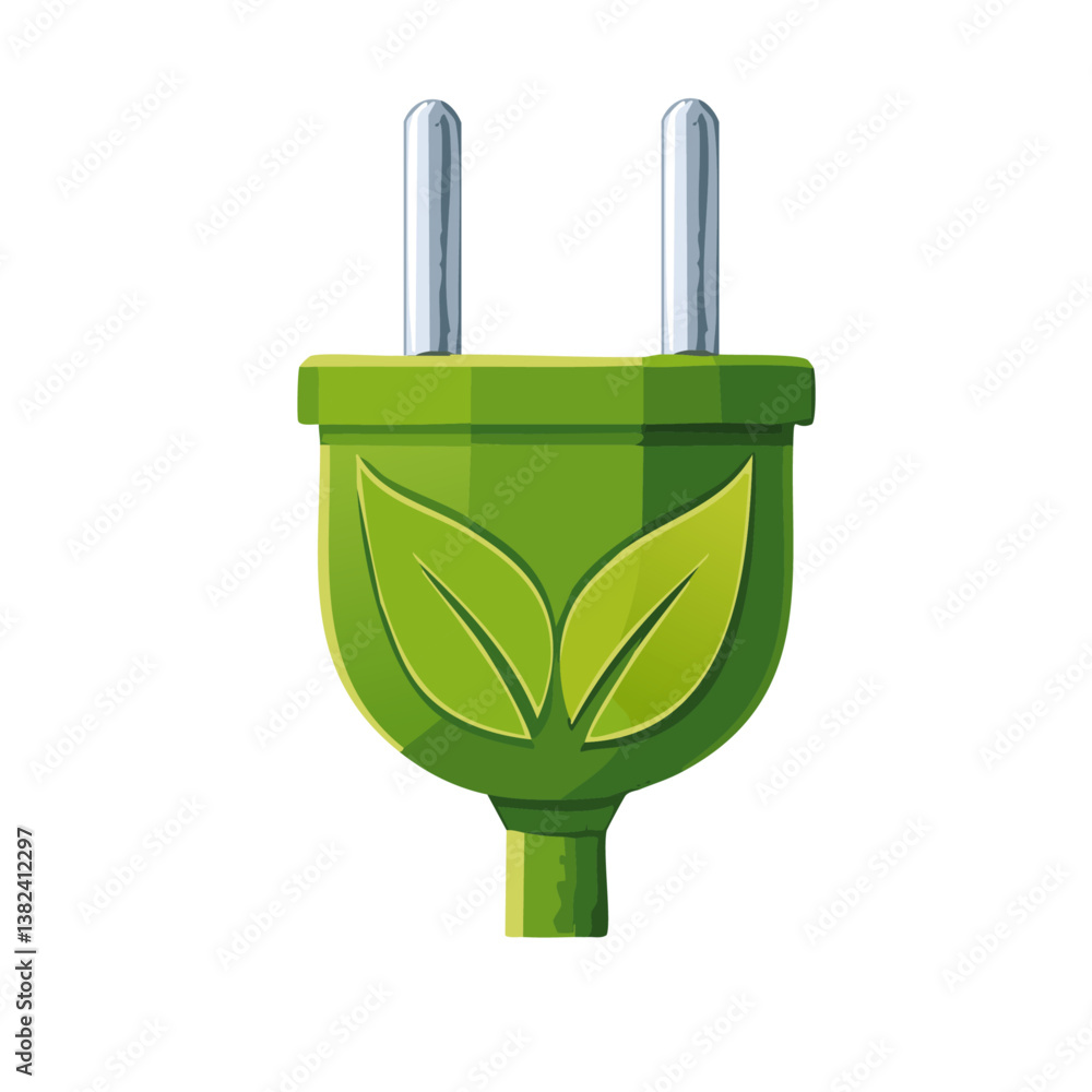 Green eco plug with sheet vector isolated on transparent background icon design