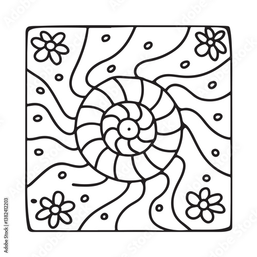 Comfy patterns coloring page, bold and easy coloring book page, patterns, mandala, flowers, floral, animals, vector illustration, line art, black and white, victor art, illustration