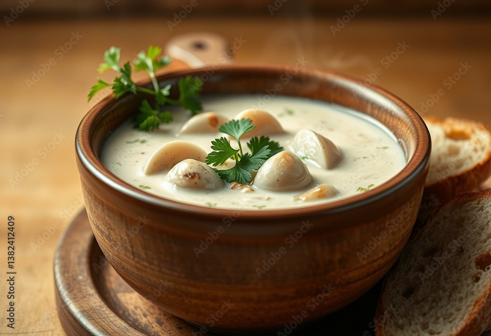 Photorealistic image of Clam Chowder Soup Photorealistic image of Clam Chowder Soup