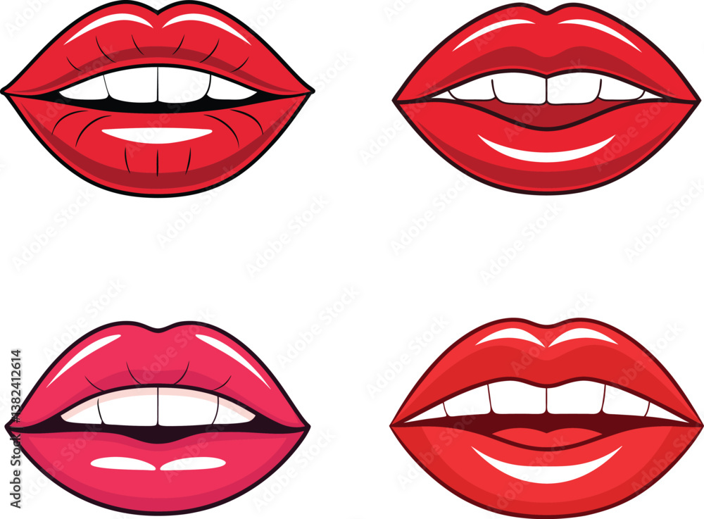 Four Vibrant Lips, Ready to Speak, in Pop Art Style Four Vibrant Lips, Ready to Speak, in Pop Art Style